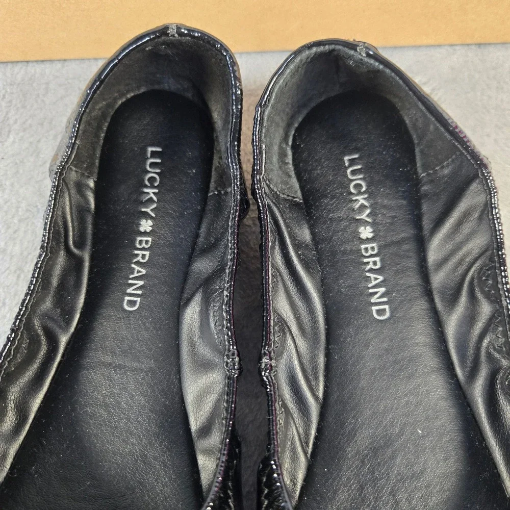 Lucky Brand Emmie Ballet Flats Black Patent Leather Round Toe Shoes 6M LK-EMMIE
